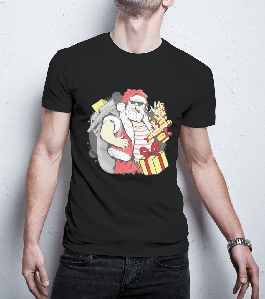 Santa Claus Cool Christmas Peace Sign Holiday Delivery T-Shirt