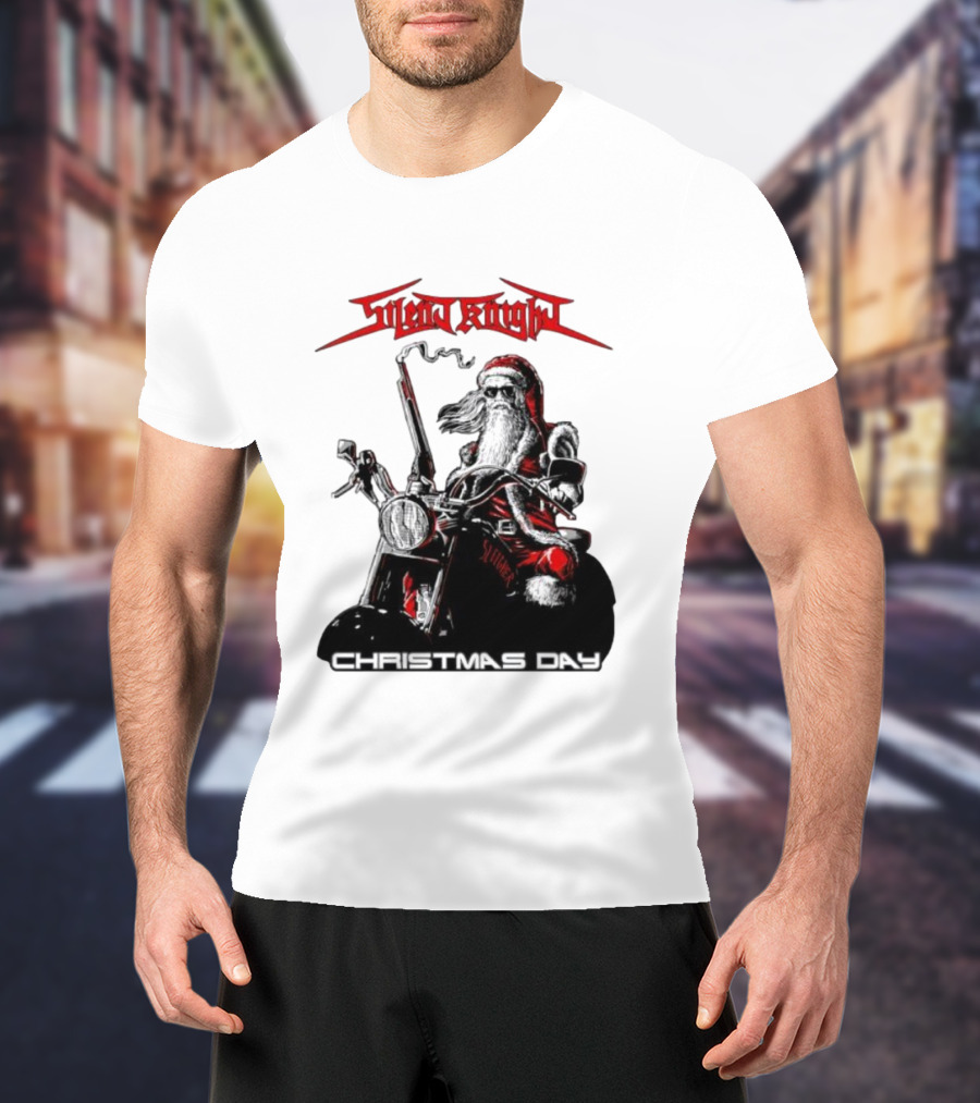 Silent Knight Santa Riding Motorcycle Christmas Day T-Shirt