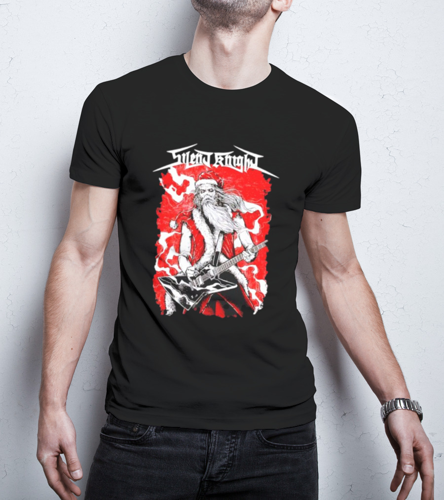 Silent Knight Santa Slays Electric Guitar Rock T-Shirt