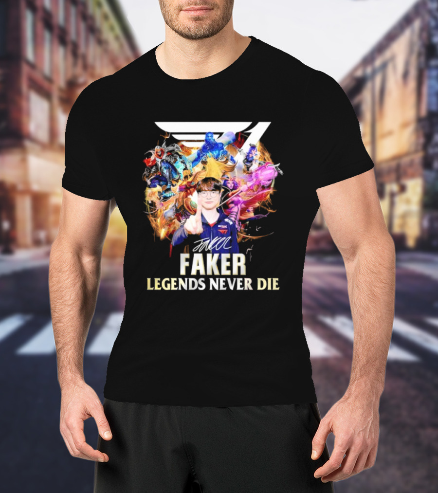 T1 Faker Legends Never Die Signature With Dynamic Character T-Shirt