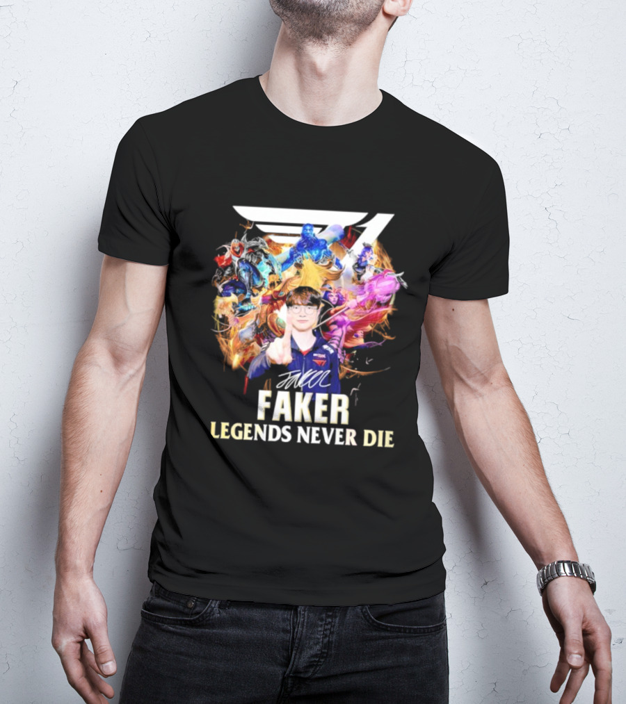T1 Faker Legends Never Die Signature With Dynamic Character T-Shirt