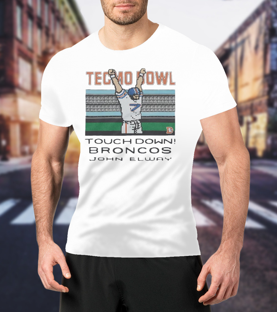 Tecmo Bowl Touchdown Broncos John Elway Retro Game Football Legend T-Shirt