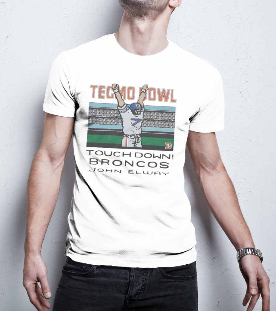 Tecmo Bowl Touchdown Broncos John Elway Retro Game Football Legend T-Shirt