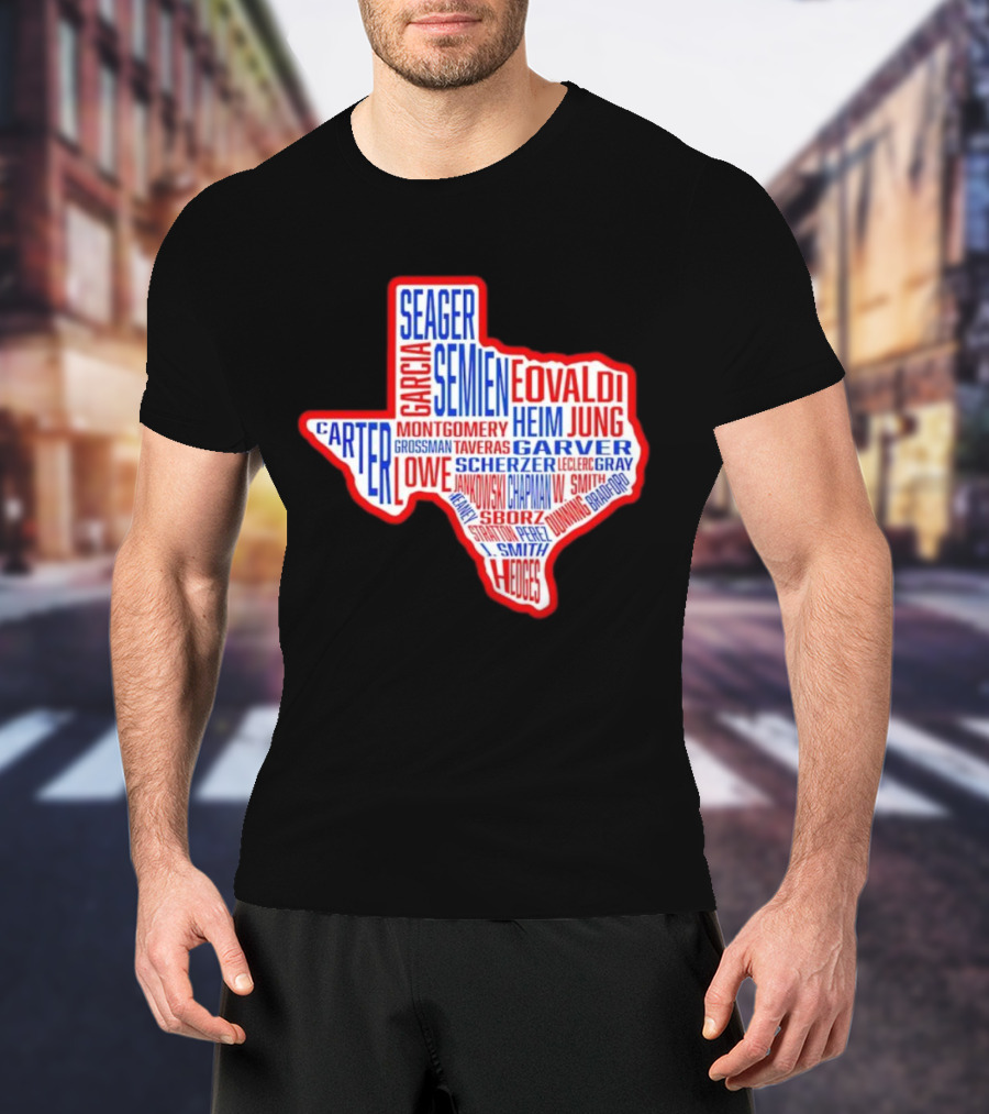 Texas Rangers Champs Seager Semien Garcia Eovaldi Carter Montgomery Heim Jung Garver Lowe Scherzer T-Shirt