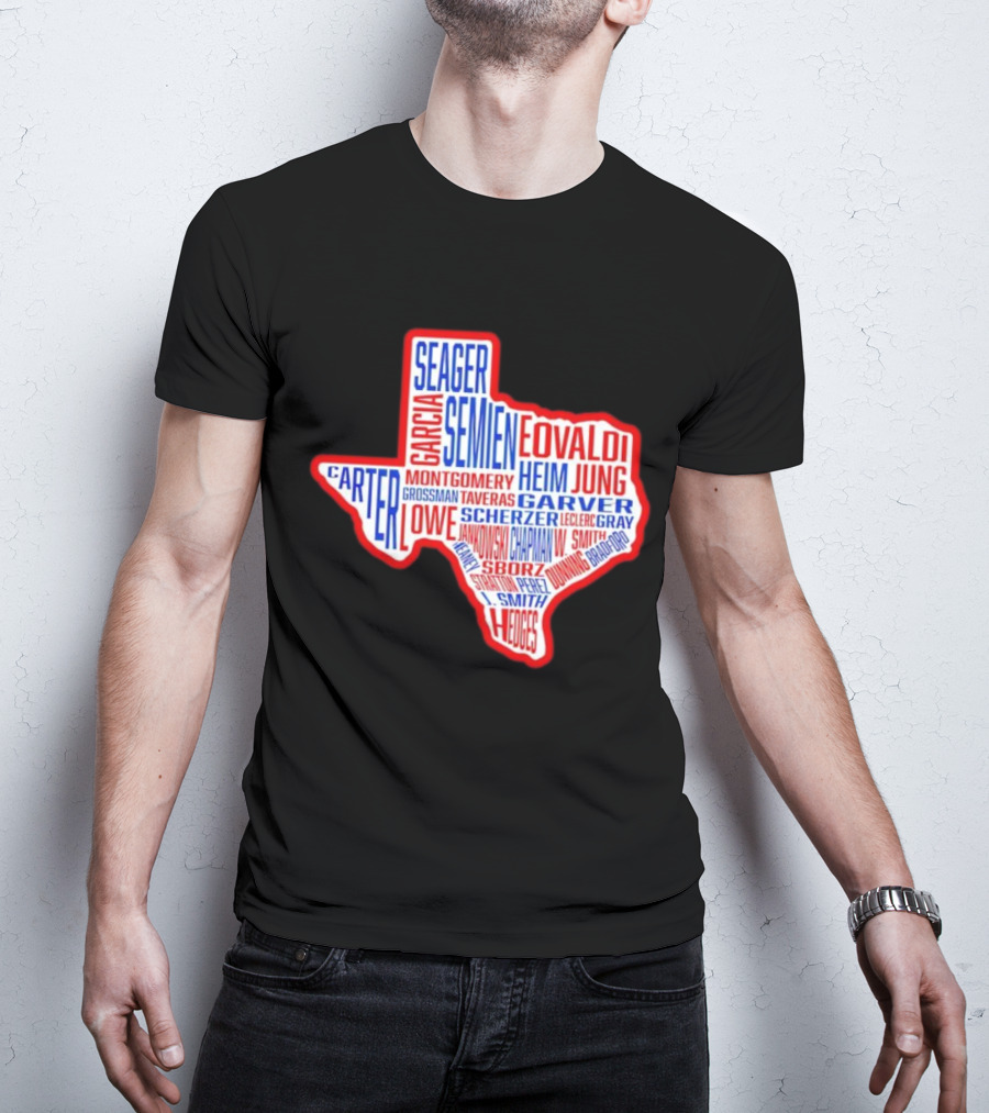 Texas Rangers Champs Seager Semien Garcia Eovaldi Carter Montgomery Heim Jung Garver Lowe Scherzer T-Shirt