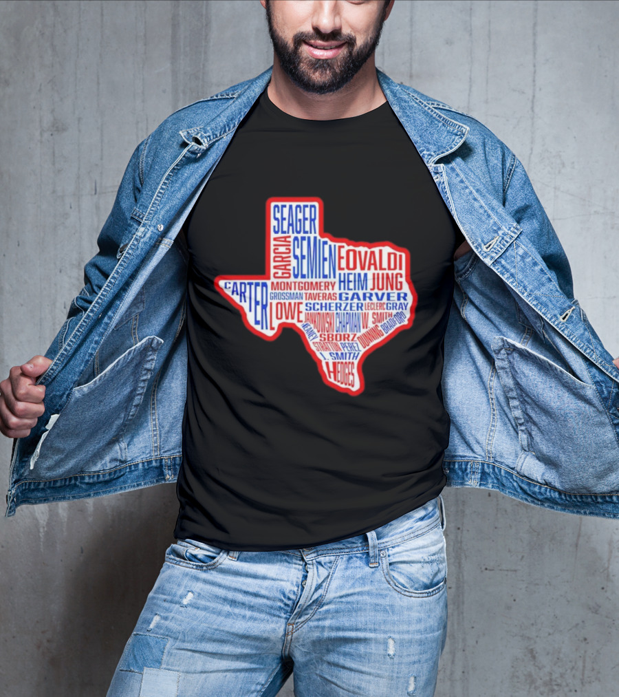 Texas Rangers Champs Seager Semien Garcia Eovaldi Carter Montgomery Heim Jung Garver Lowe Scherzer T-Shirt