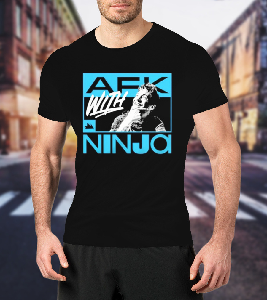 Afk With Ninja Gaming Streamer Icon Text Portrait Blue T-Shirt