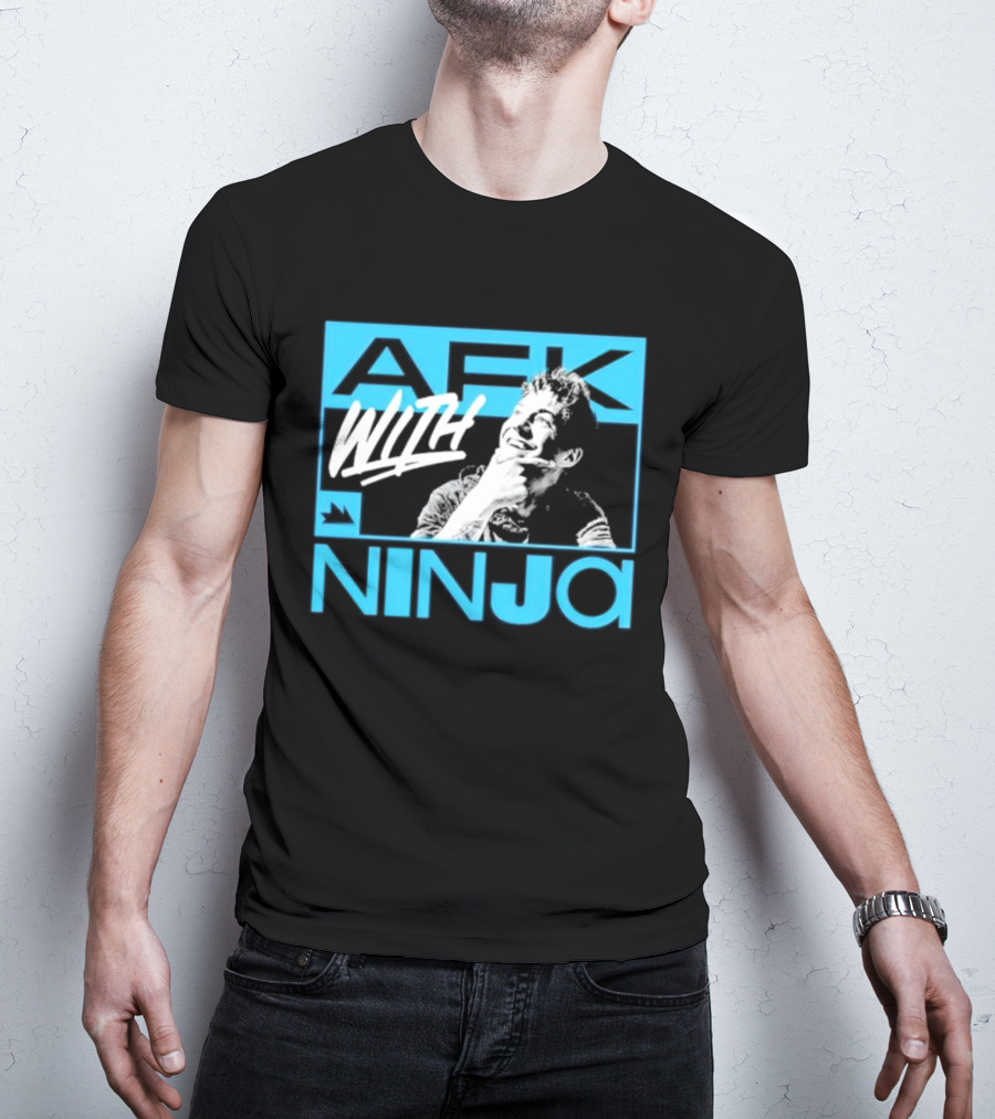 Afk With Ninja Gaming Streamer Icon Text Portrait Blue T-Shirt