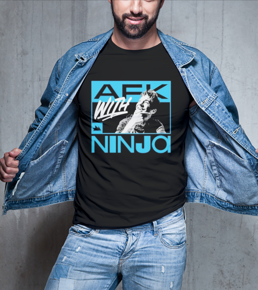 Afk With Ninja Gaming Streamer Icon Text Portrait Blue T-Shirt