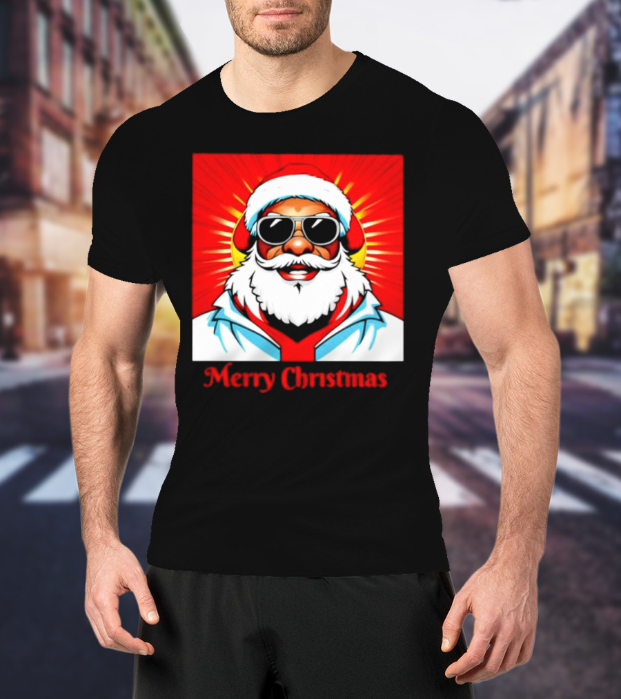 Bright Santa Merry Christmas In Cool Cartoon T-Shirt