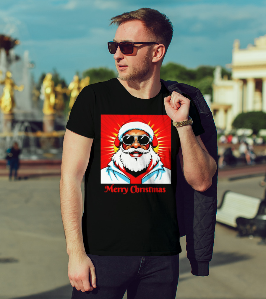 Bright Santa Merry Christmas In Cool Cartoon T-Shirt