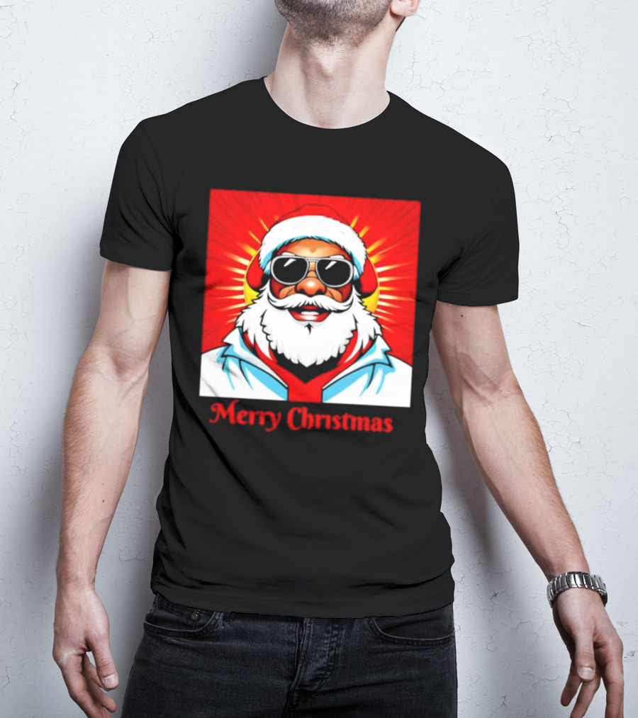 Bright Santa Merry Christmas In Cool Cartoon T-Shirt