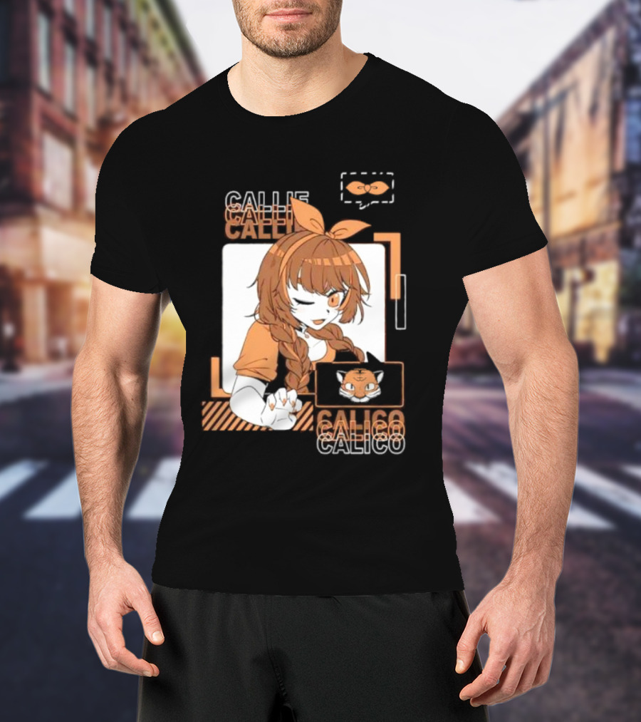 Callie Calico Winking Girl With Cat Headband And Symbols T-Shirt