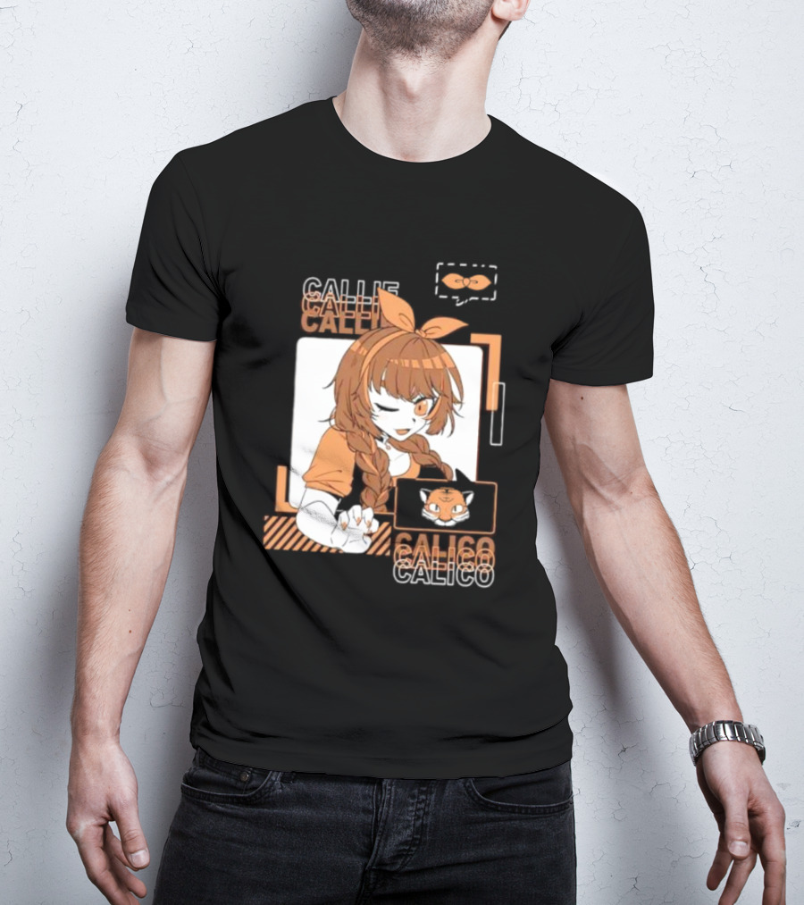 Callie Calico Winking Girl With Cat Headband And Symbols T-Shirt