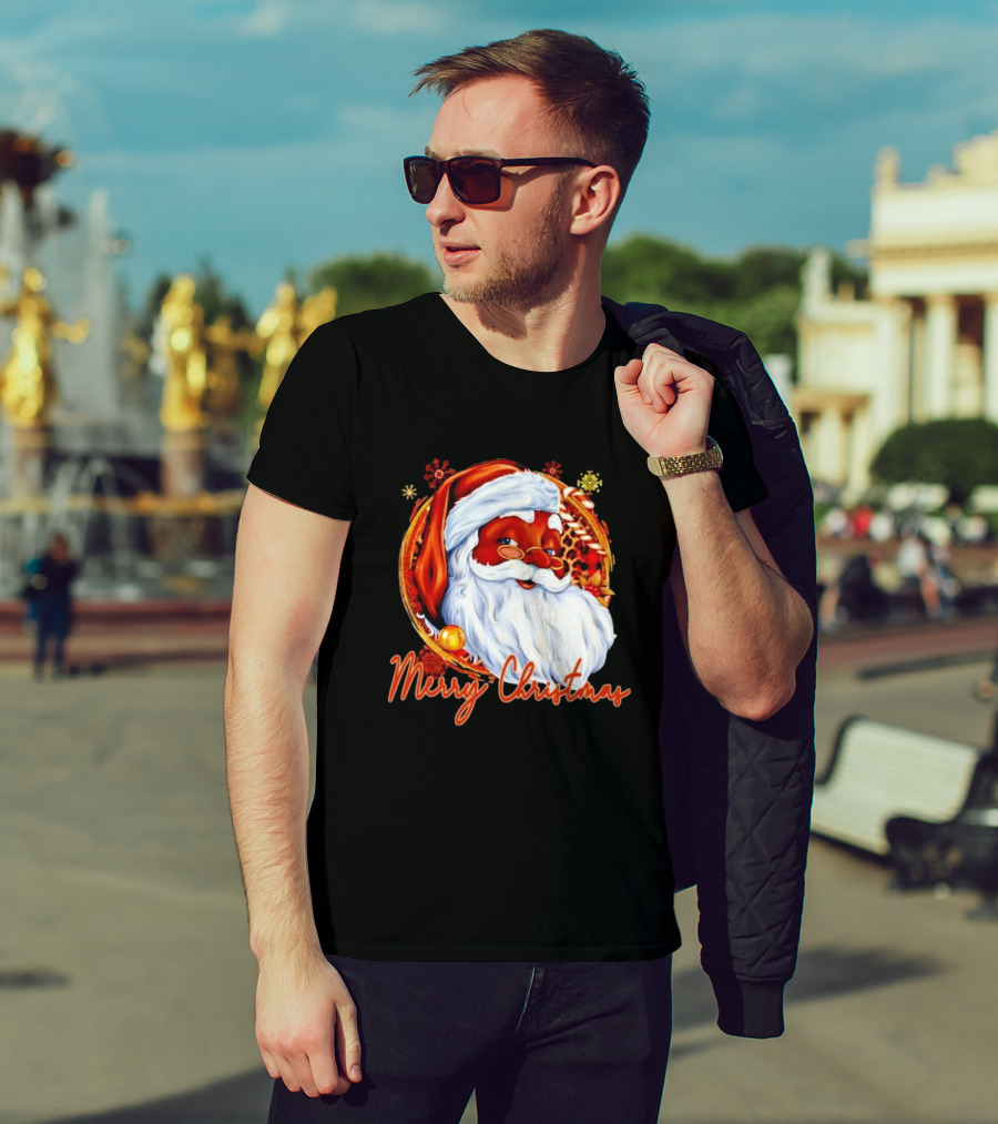Handsome Black Santa Merry Christmas Festive Joyful Santa Image T-Shirt