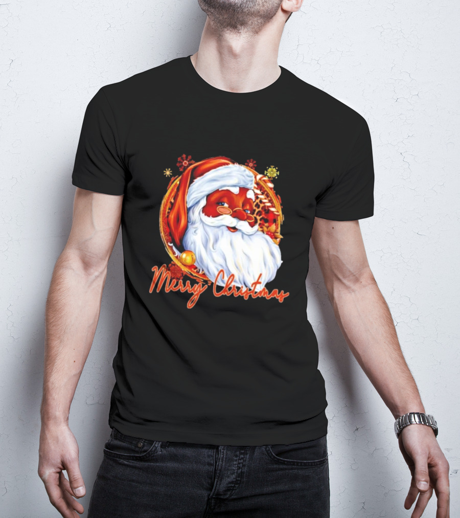 Handsome Black Santa Merry Christmas Festive Joyful Santa Image T-Shirt