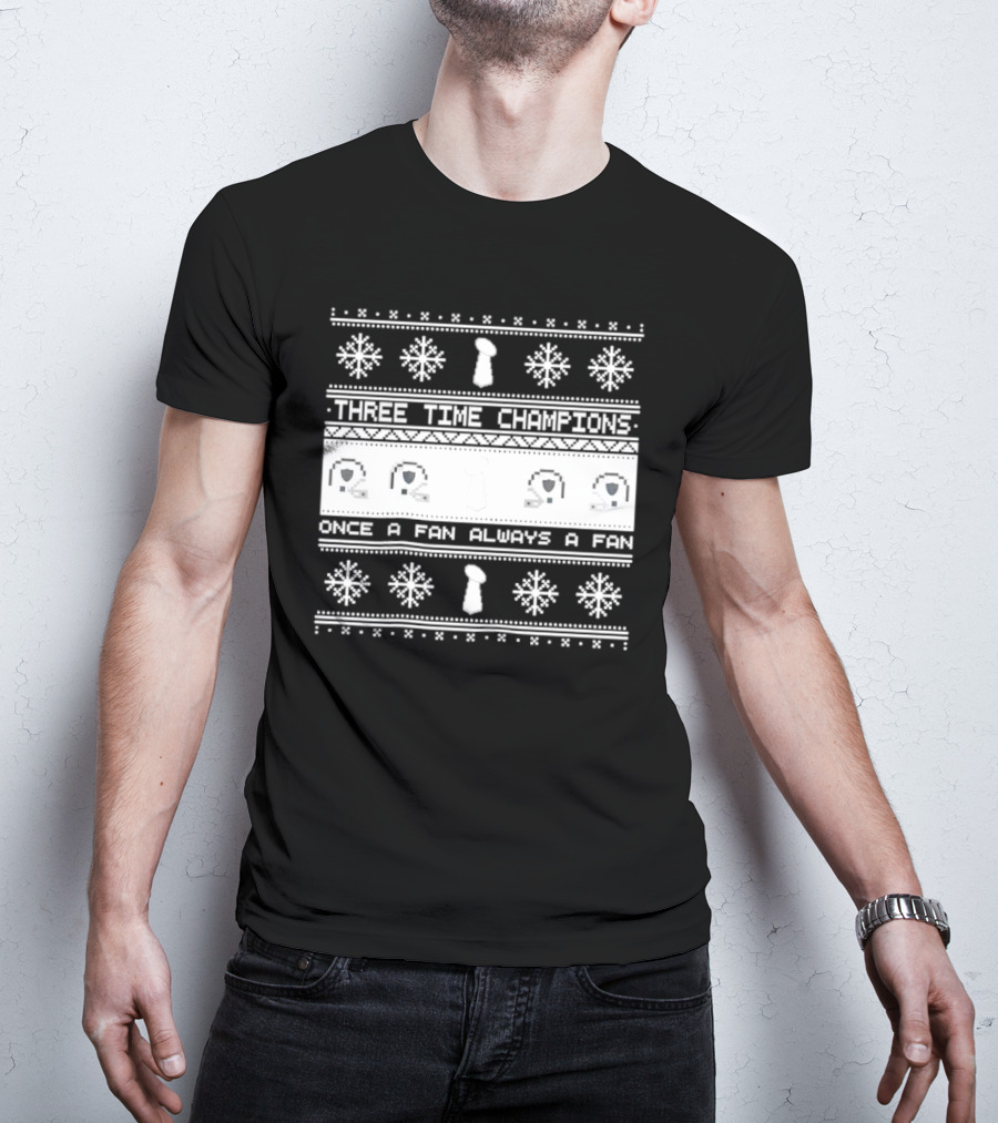 Three Time Champions Trophy Snowflakes Once A Fan Always A Fan Xmas T-Shirt