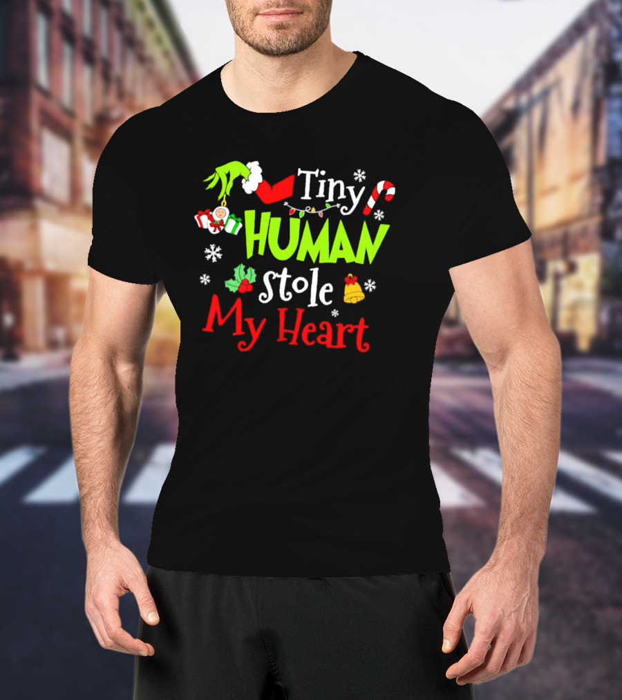 Tiny Human Stole My Heart Grinchmas Xmas With Candy Cane And Gifts T-Shirt