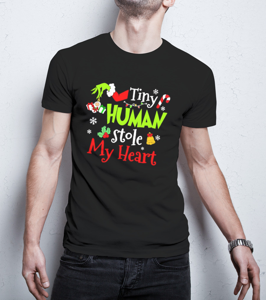 Tiny Human Stole My Heart Grinchmas Xmas With Candy Cane And Gifts T-Shirt