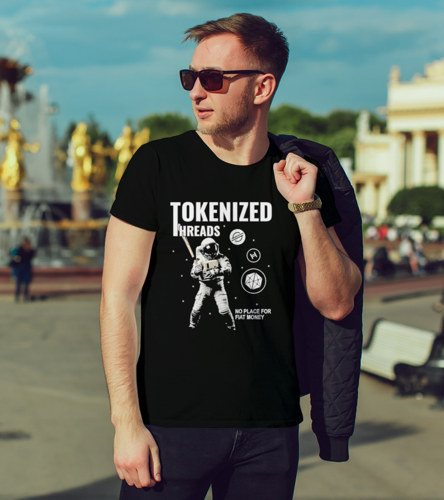 Tokenized Threads Astronaut Crypto Symbols No Place For Fiat Money T-Shirt