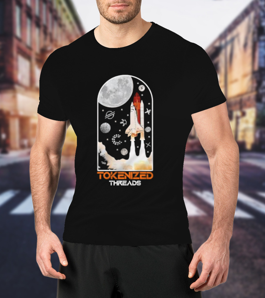 Tokenized Threads Space Shuttle Launch Under Moon With Planets And Stars T-Shirt