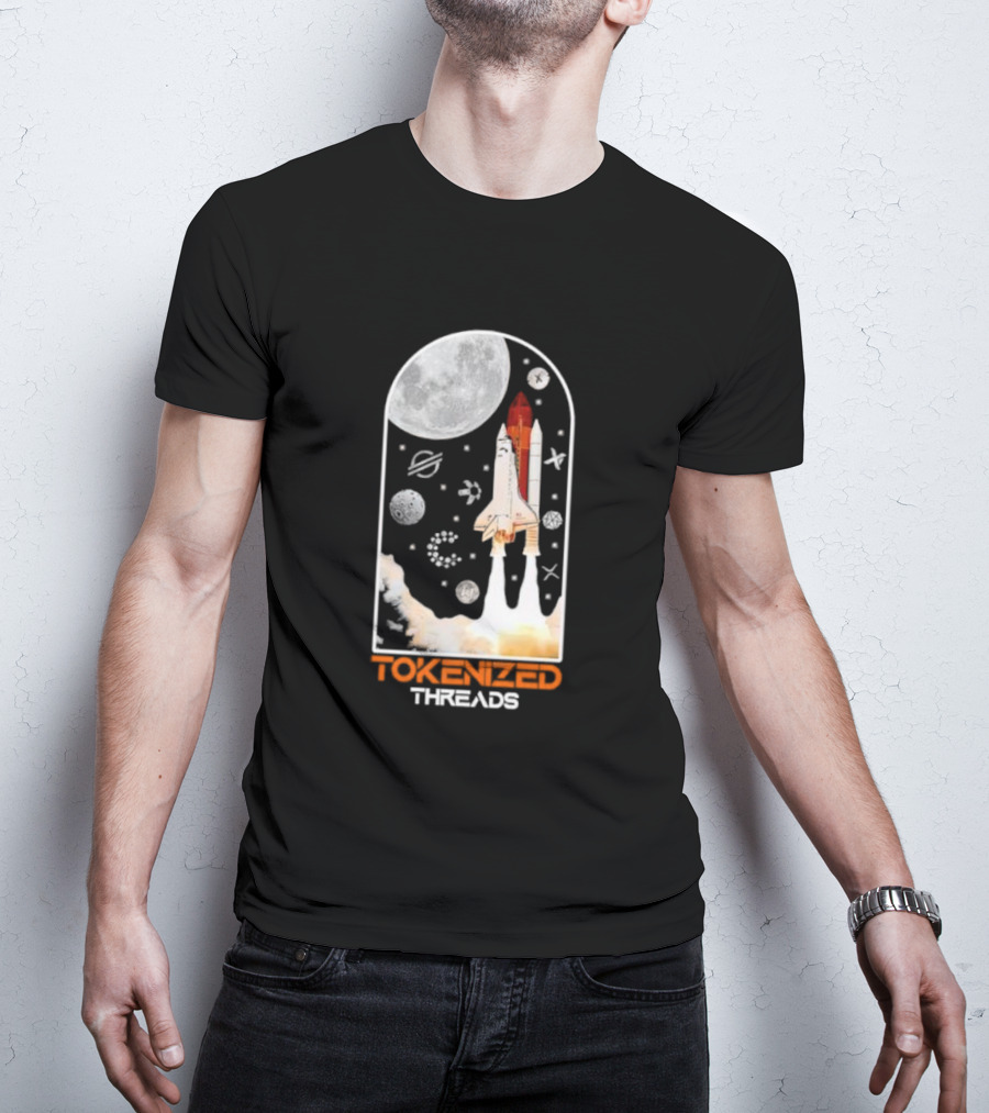Tokenized Threads Space Shuttle Launch Under Moon With Planets And Stars T-Shirt