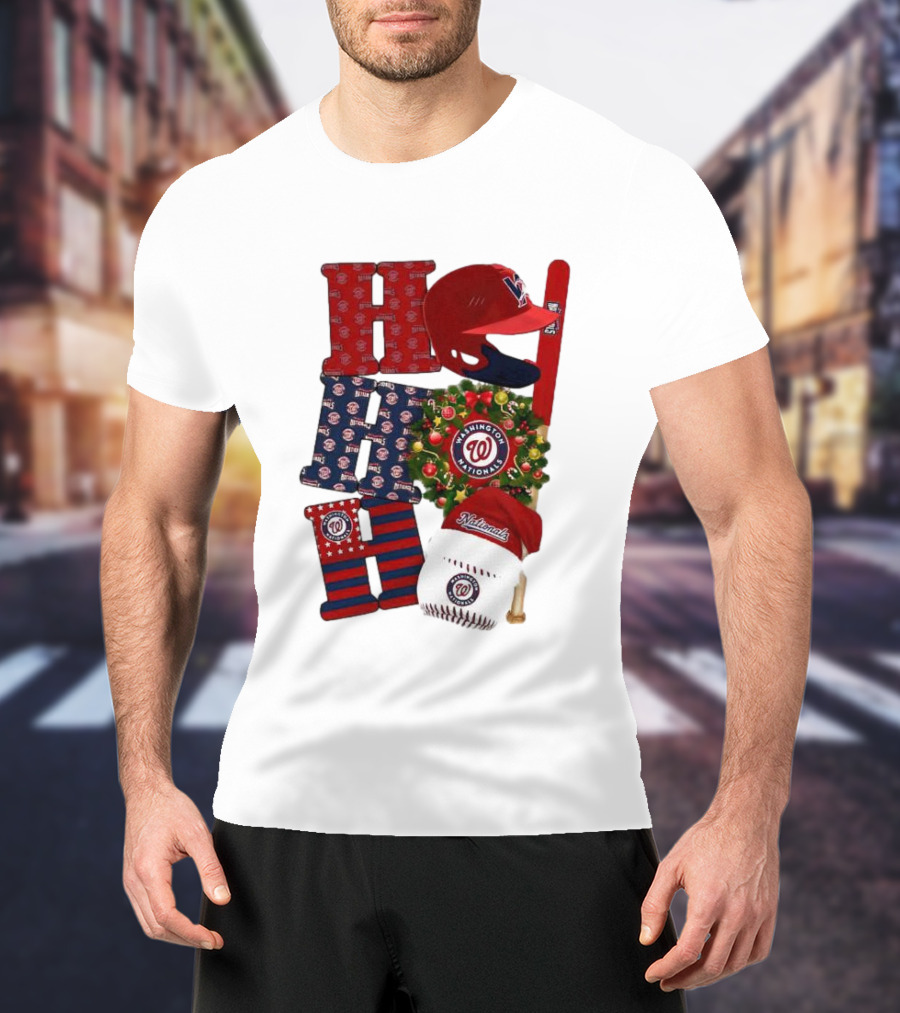 Washington Nationals Ho Ho Ho Merry Christmas Baseball Festive T-Shirt