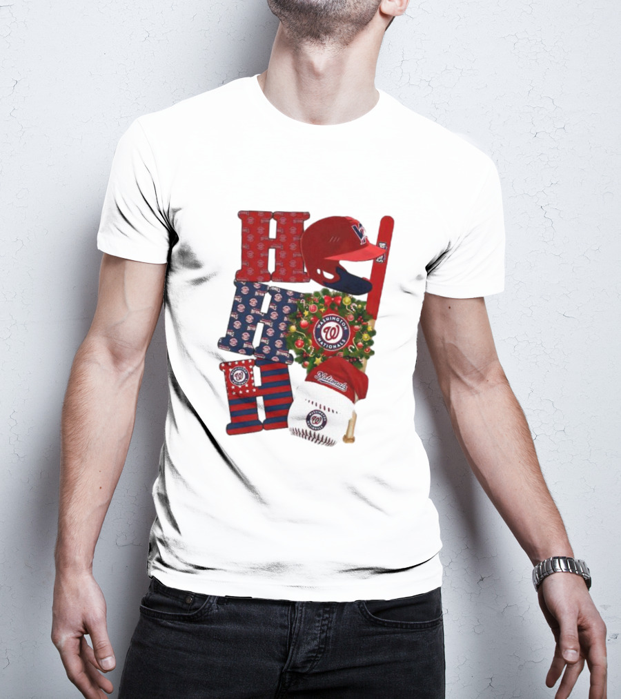 Washington Nationals Ho Ho Ho Merry Christmas Baseball Festive T-Shirt
