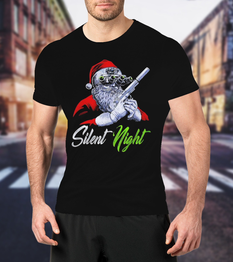 Silent Night Santa Claus With Night Vision And Rifle T-Shirt