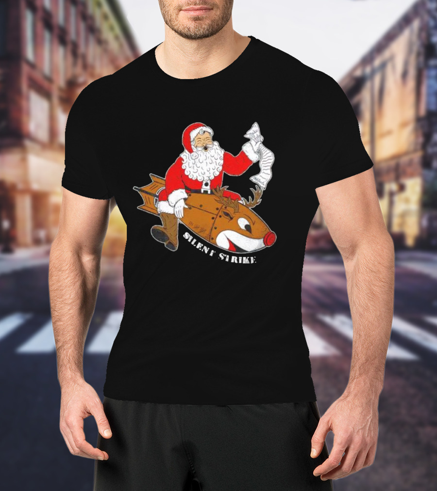 Silent Strike Santa Claus Riding Reindeer Rocket T-Shirt