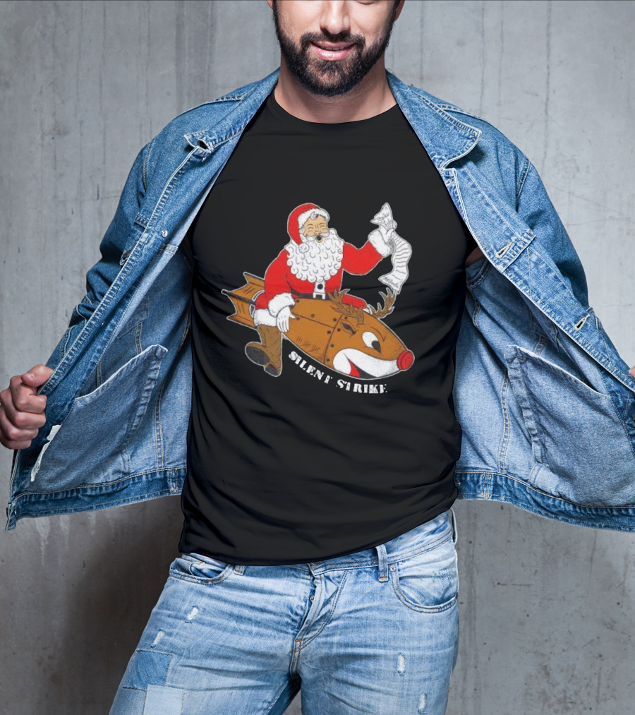 Silent Strike Santa Claus Riding Reindeer Rocket T-Shirt