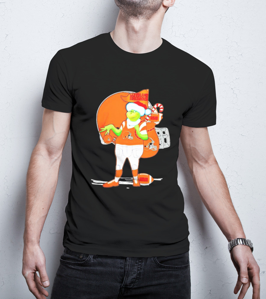 Cleveland Browns Christmas Santa Grinch Football T-Shirt
