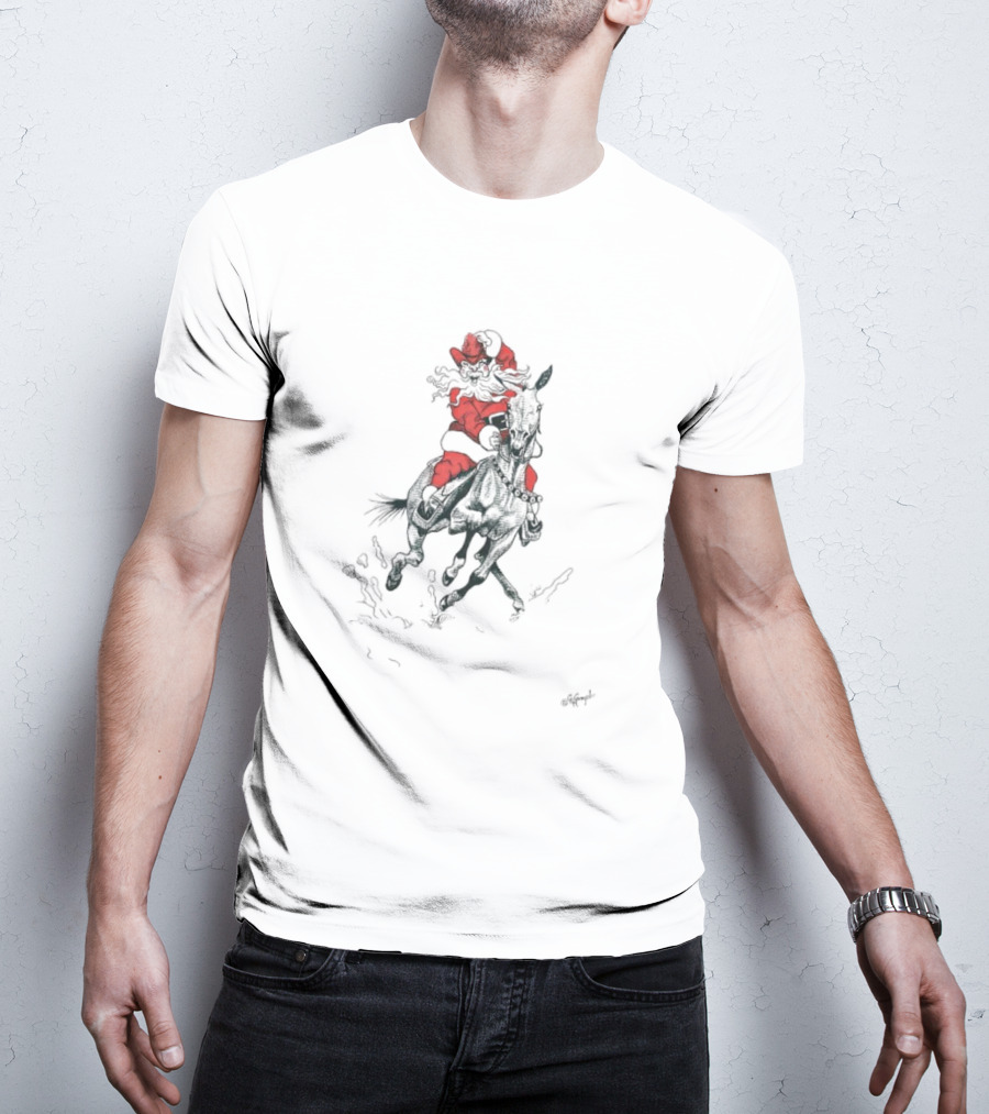 Santa Riding Mule Festive Holiday Adventure T-Shirt