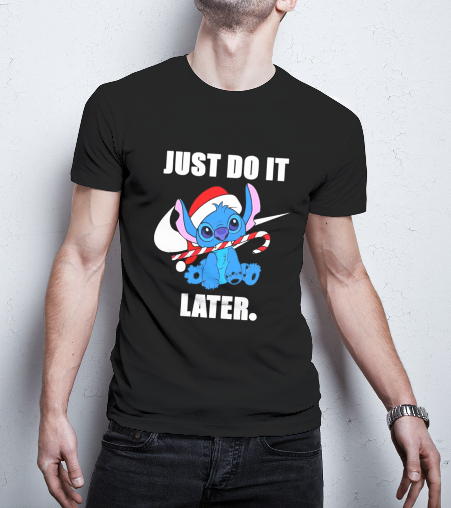 Santa Stitch Just Do It Later Christmas T-Shirt