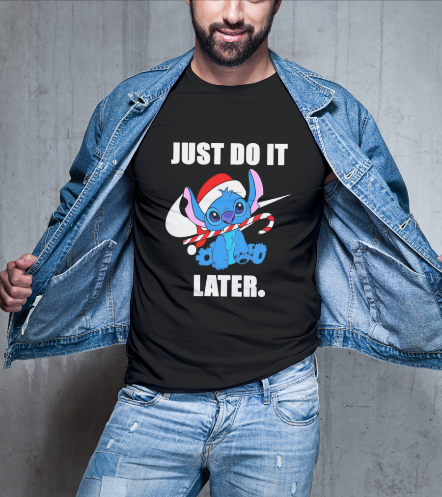 Santa Stitch Just Do It Later Christmas T-Shirt