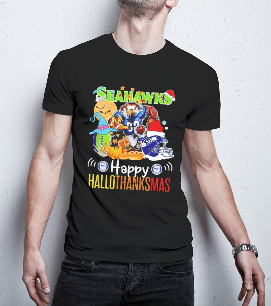 Seattle Seahawks Happy HalloThanksMas Holiday T-Shirt