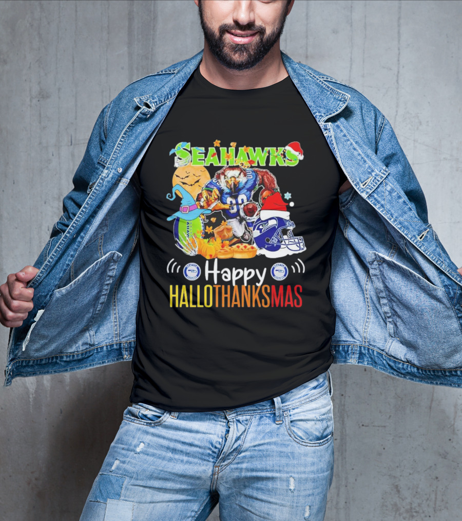 Seattle Seahawks Happy HalloThanksMas Holiday T-Shirt