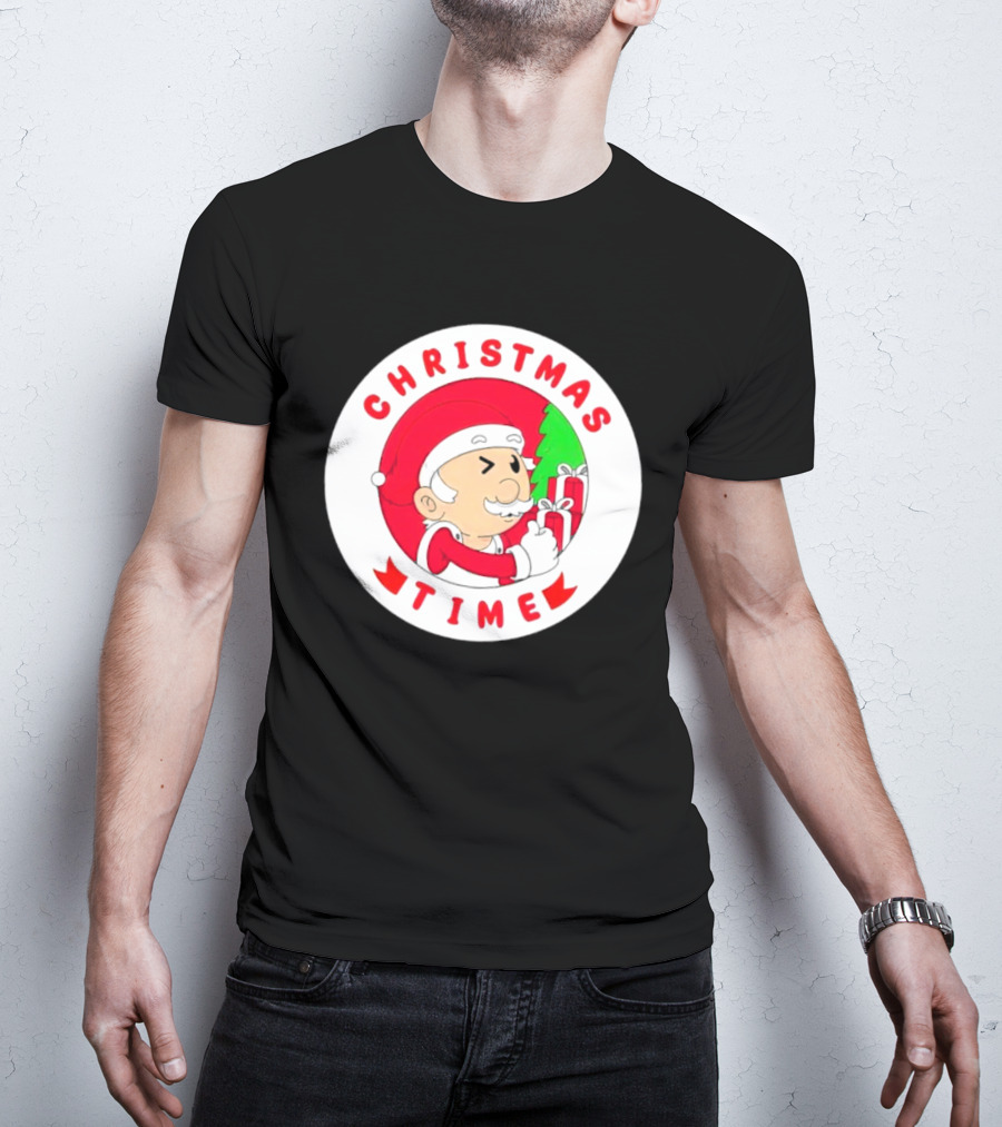 Christmas Time Santa Holding Gifts Circle T-Shirt