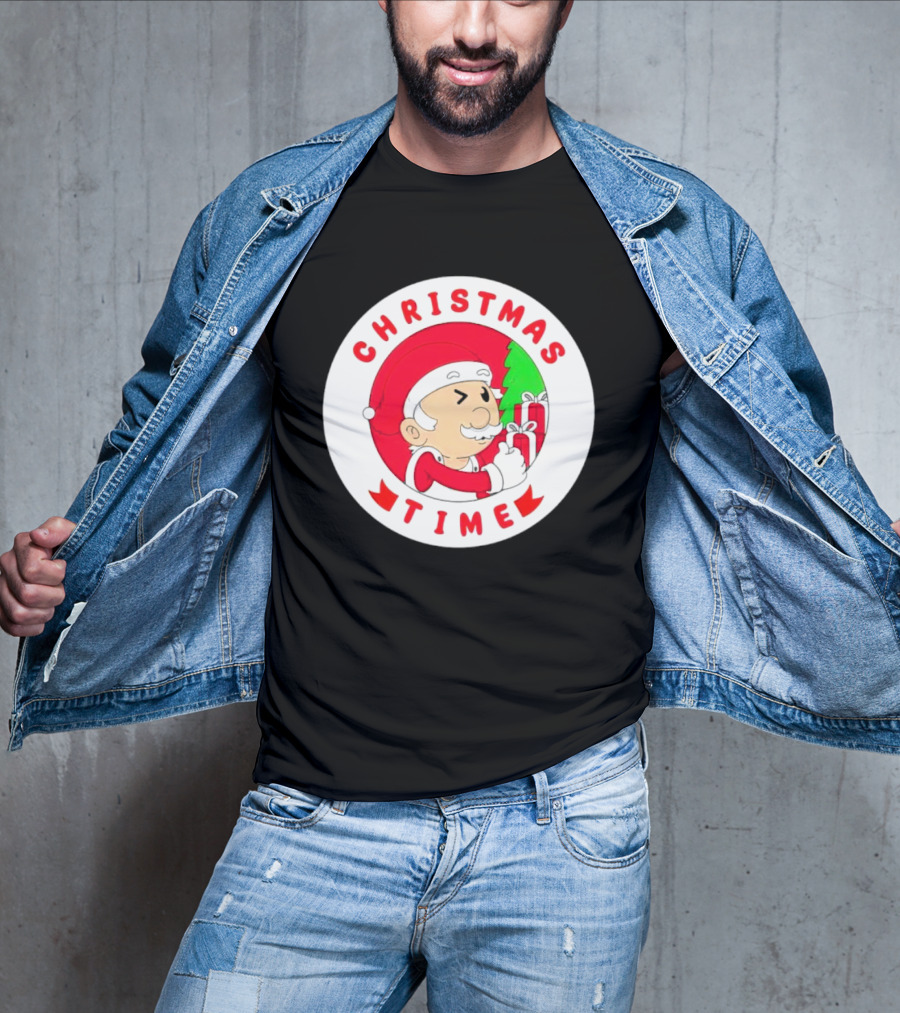 Christmas Time Santa Holding Gifts Circle T-Shirt