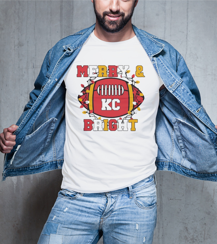 Kansas City Chiefs KC Merry And Bright Football Christmas T-Shirt