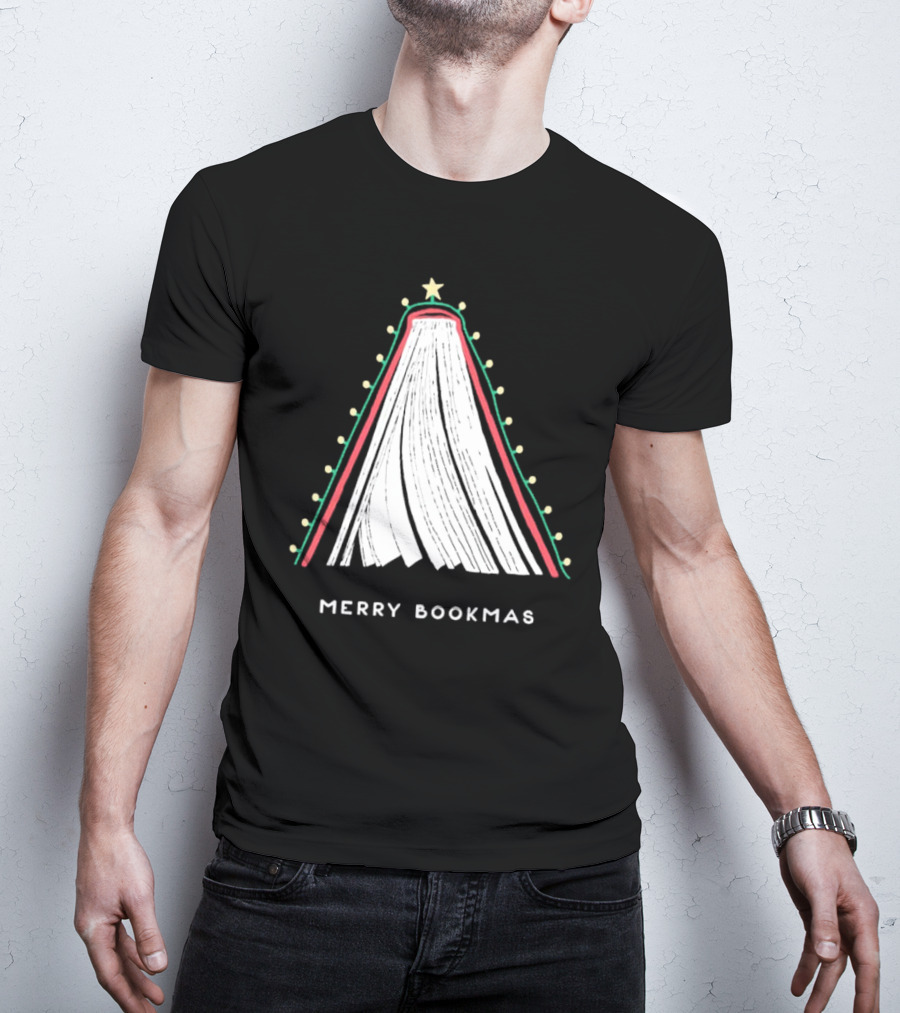 Merry Bookmas Christmas Tree Book Lights T-Shirt