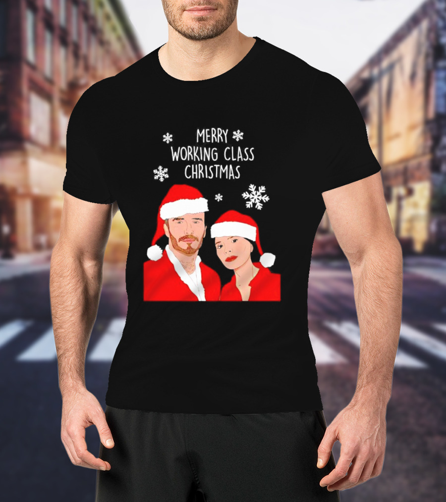 Merry Working Class Christmas Santa Couple Snowflakes T-Shirt