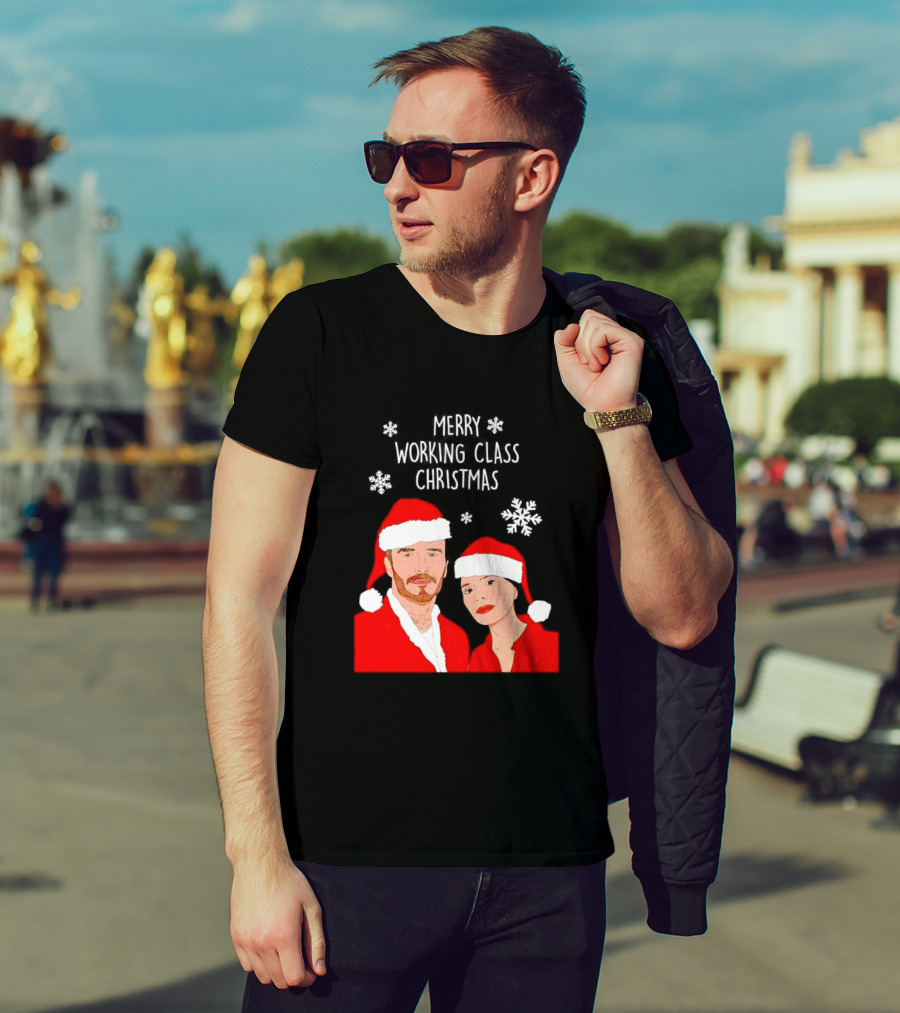 Merry Working Class Christmas Santa Couple Snowflakes T-Shirt