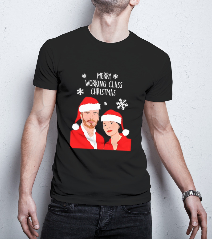 Merry Working Class Christmas Santa Couple Snowflakes T-Shirt