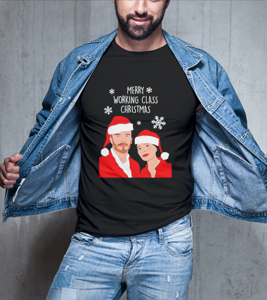 Merry Working Class Christmas Santa Couple Snowflakes T-Shirt