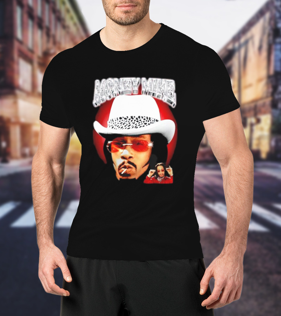Money Mike Red Backdrop White Hat Sunglasses Iconic T-Shirt