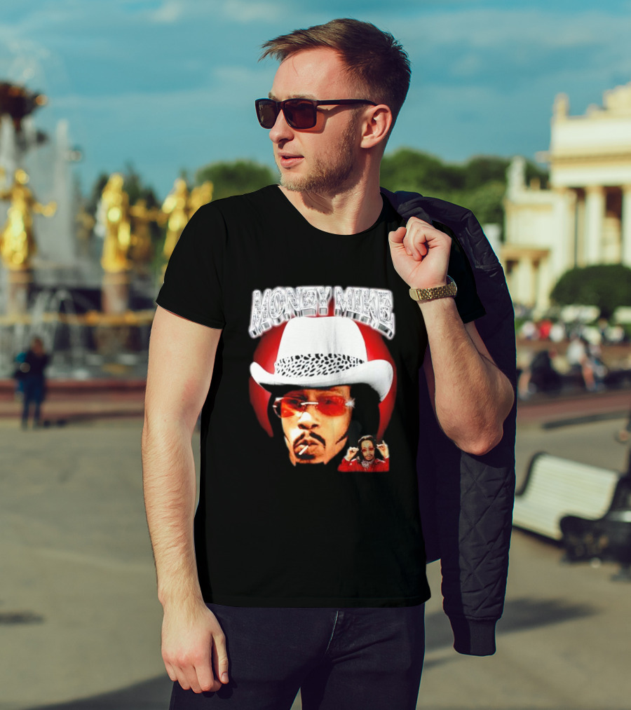 Money Mike Red Backdrop White Hat Sunglasses Iconic T-Shirt