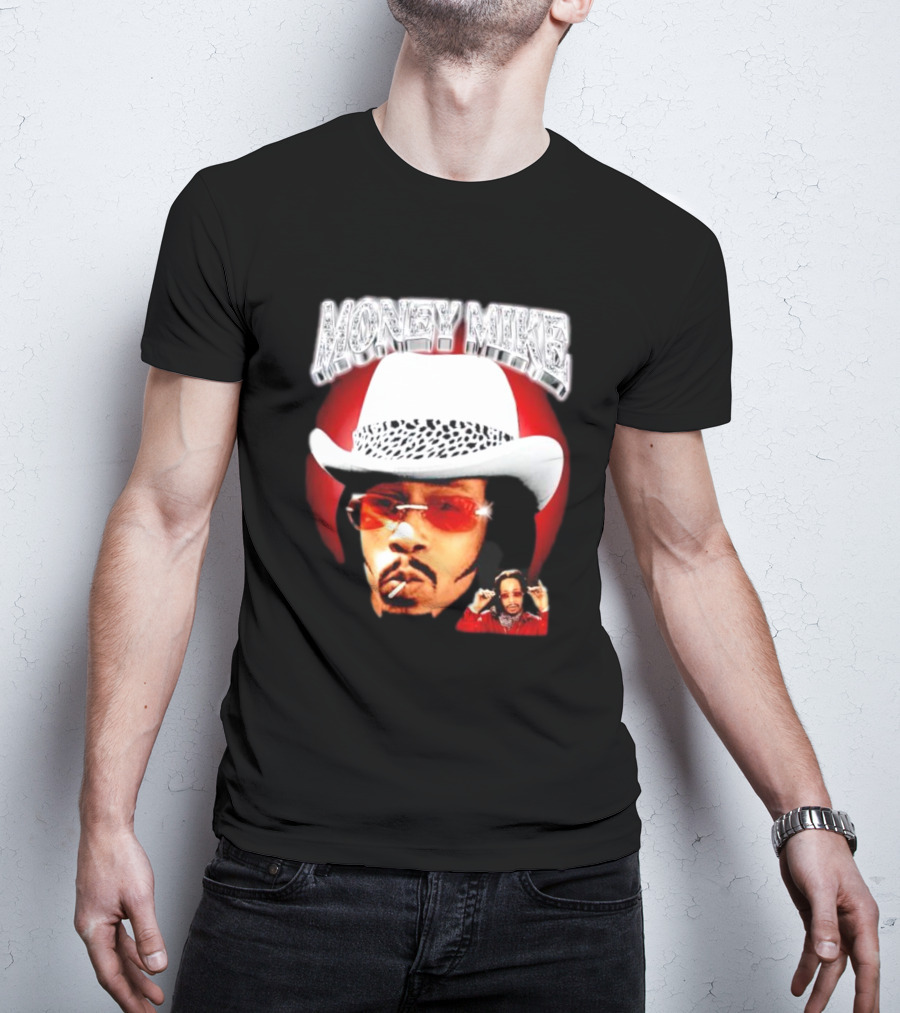 Money Mike Red Backdrop White Hat Sunglasses Iconic T-Shirt