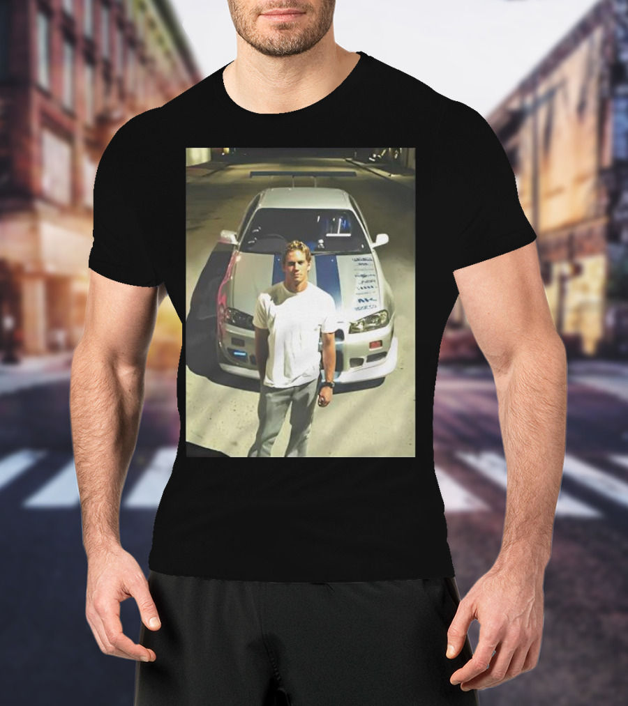 Paul Walker Giving Season With Iconic Car Street Scene T-Shirt