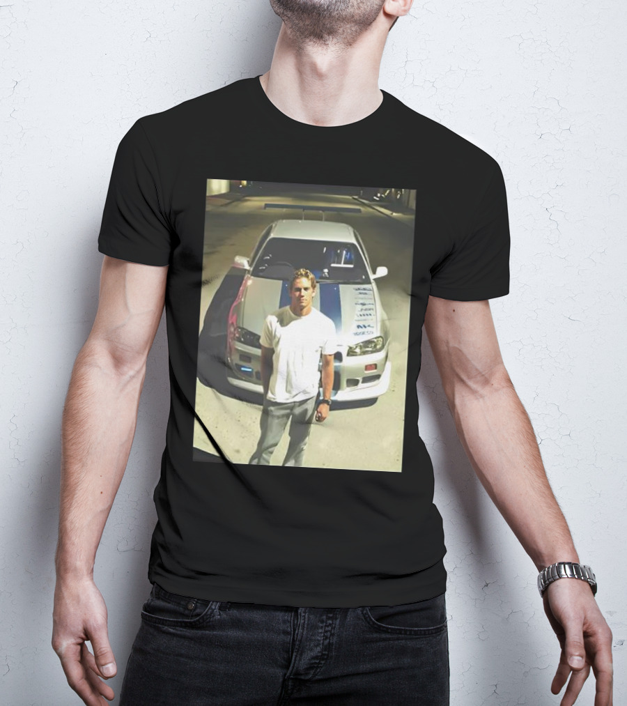 Paul Walker Giving Season With Iconic Car Street Scene T-Shirt